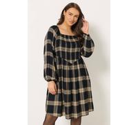 Yours Curve Black & Check Shirred Mini Dress - Women's - Plus Size Curve
