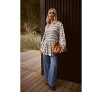 Yours Check Shirred Peplum Top In Natural Natural 18