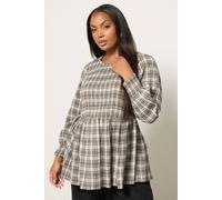 Yours Check Shirred Peplum Top In Natural Natural 34-36