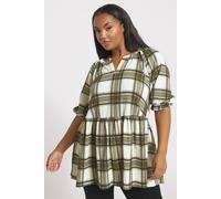 Yours Curve Green Check Textured Peplum Top - Women's - Plus Size Curve