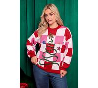 Yours Women's Checked Christmas Tree Novelty Jumper in Red | Size: 26/28