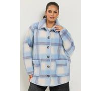 Yours Women's Checked Teddy Borg Fleece Jacket in Light Blue | Size: 30/32