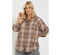 Yours Checked Tie Detail Top In Brown Brown