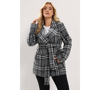 Yours Checked Wrap Coat In Black Black