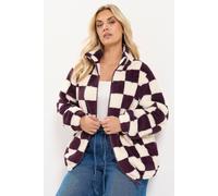 Yours Women's Checked Zip Through Fleece in Burgundy | Size: 26-28 Yours Burgundy 26-28