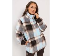 Yours Checked Zip Through Fleece In Chocolate Chocolate