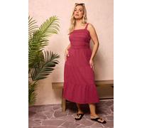 Yours Women's Cheesecloth Pleated Tiered Dress in Dark Pink | Size: 20 Yours Dark Pink 20