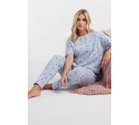 Yours Curve Cherry Bow Print Pyjama Set - Women's - Plus Size Curve Light Blue