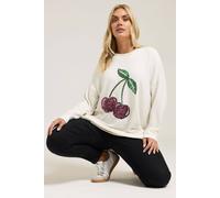 Yours Curve Cherry Sequin Embellished Jumper - Women's - Plus Size Curve Cream