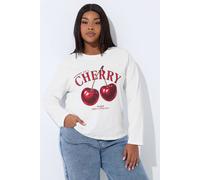 Yours Limited Collection Curve 'Cherry' Graphic Oversized T-Shirt - Women's - Plus Size Curve White