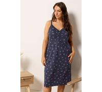 Yours Cherry Heart Chemise Nightdress In Dark Navy Dark Navy