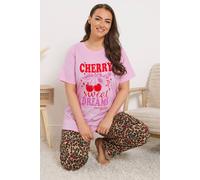 Yours Women's Cherry & Leopard Print Pyjama Set | Size: 18-20 Yours Multicolor 18-20
