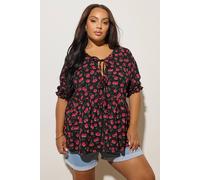 Cherry Tie Front Peplum Top Yours Black 14
