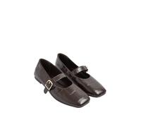 Yours - Chocolate Croc Buckle Detail Mary Jane Flats in Wide E Fit - Women's