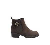 Yours Women's Faux Suede Buckle Stretch Ankle Boots In Wide E Fit in Brown | Size: 7EEE