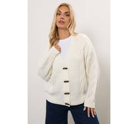 Yours Chunky Cable Knit Cardigan In Ivory Ivory 22-24