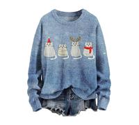 Yours Clothing Plus Size Holiday Essentials for Family Christmas Jumpers for Women Plus Size Long Sleeve Knit Sweater Fashion Christmas Artistic Print Sweatshirts Casual Crewneck