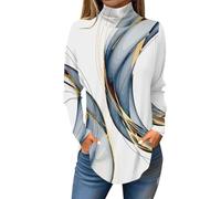 Yours Clothing Plus Size, Hoodies for Women Winter Dresses UK Jumpers Sale Women's Fashionable Casual High Neck Line Printed Long Sleeve T-Shirt Pullover Top Sequin Tops for Women (White,XL)