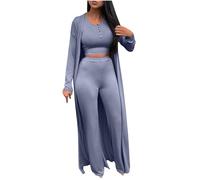 Yours Clothing Plus Size Women's 3 Piece Active Lounge Set - Crop Tank Top, Wide Leg Pant & Robe