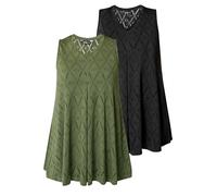 Yours Clothing - Yourset 2 Pack Curve Black & Green Pointelle Vest Top - Women's - Plus Size Curve