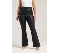Yours Curve Coated Flare Trousers - Women's - Plus Size Curve Black
