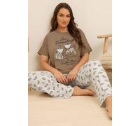 Yours 'coffee Club' Wide Leg Pyjama Set In Brown Brown 18-20