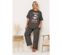 Yours 'coffee Club' Wide Leg Pyjama Set In Dark Grey Dark Grey 30-32