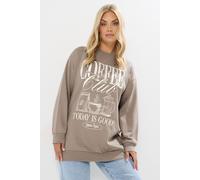Yours Curve Brown Embroidered 'Coffee Club' Slogan Sweatshirt - Women's - Plus Size Curve