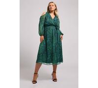 Yours London Curve Animal Print Cold Shoulder Dress - Women's - Plus Size Curve Green