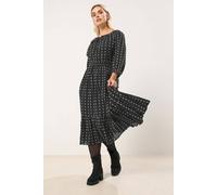 Yours Curve Dot Print Tie Front Midaxi Dress - Women's - Plus Size Curve Black