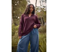 Yours Collared Knitted Jumper In Burgundy Burgundy 14-16