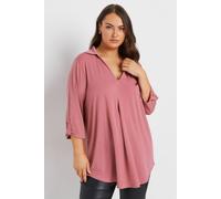 Yours Collared Pleat Front Swing Top In Pink Pink 18