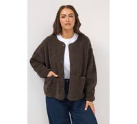 Yours Curve Brown Collarless Fleece Jacket - Women's - Plus Size Curve