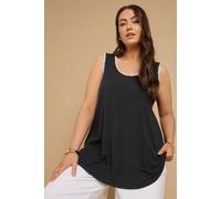 Yours Contrast Blanket Stitch Ribbed Vest Top In Black Black