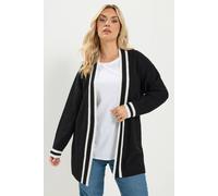 Yours Women's Contrast Edge Cardigan Sweater in Black | Size: 30/32