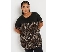 Yours Contrast Leopard Print Top In Black Black