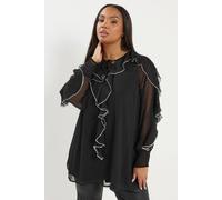 Yours Curve Contrast Ruffle Trim Blouse - Women's - Plus Size Curve Black
