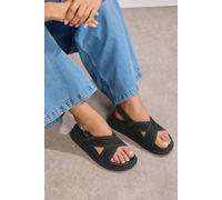Yours Women's Contrast Stitch Cross Strap Sandals in Black | Size: 7EEE Yours Black 7EEE