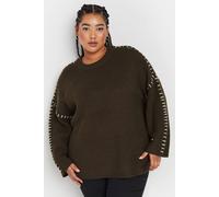 Yours Curve Chocolate Contrast Stitch Knitted Jumper - Women's - Plus Size Curve