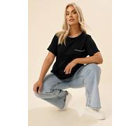 Yours Curve Contrast Stitch Pocket Heavyweight T-Shirt - Women's - Plus Size Curve Black
