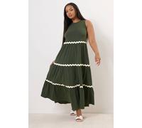 Yours Curve Green Contrast Swirl Tiered Maxi Dress - Women's - Plus Size Curve