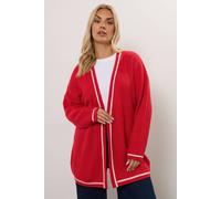 Yours Curve Contrast Tipping Knitted Cardigan - Women's - Plus Size Curve Red