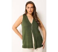 Yours Curve Green Contrast Trim Knitted Waistcoat - Women's - Plus Size Curve