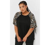 Yours Contrast Zebra Sleeve T-Shirt In Black Black 16