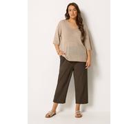 Yours Curve Brown Cool Cotton Cropped Trousers - Women's - Plus Size Curve