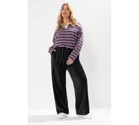 Cord Drawstring Wide Leg Trousers Yours Black 16