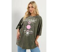 Yours Curve Green Acid Wash 'Cosmic' Oversized T-Shirt - Women's - Plus Size Curve
