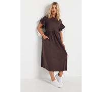Yours Cotton Frill Sleeve Midaxi Dress In Brown Brown 26-28