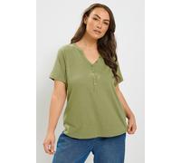Yours Women's Cotton Henley Button T-Shirt in Green | Size: 34/36