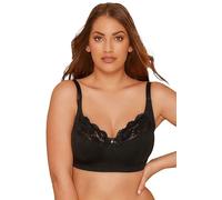 Yours Cotton Lace Trim Non-Padded Non-Wired Bralette - Women's - Plus Size Curve Black